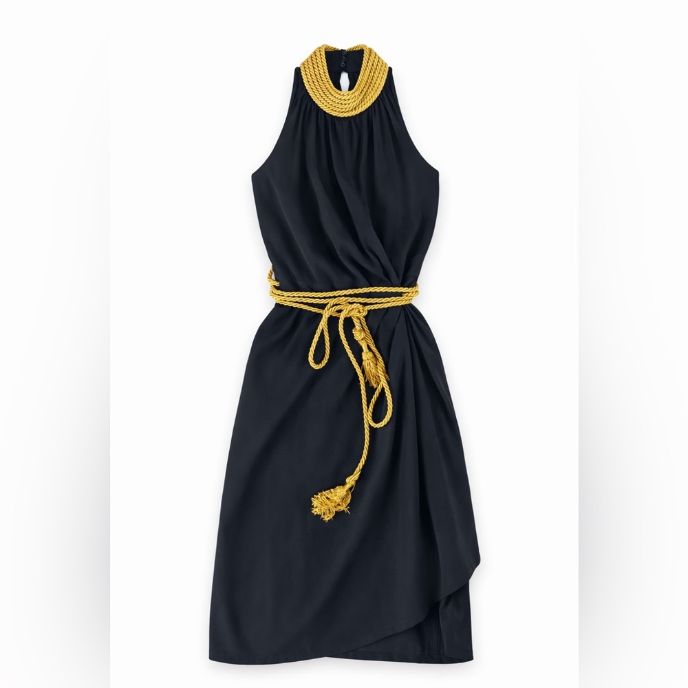 Moschino Cheap & Chic Gold Rope Halter Mini Dress - Picture 2 of 16